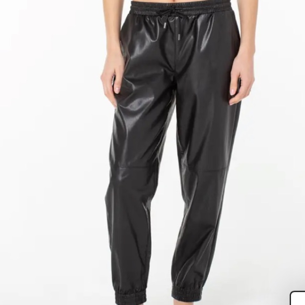 Serra Faux Leather Joggers Elastic Waist Ankles Pockets NWT